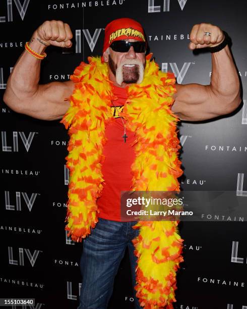Hulk Hogan arrives at Kim Kardashian's Halloween party at LIV nightclub at Fontainebleau Miami on October 31, 2012 in Miami Beach, Florida.