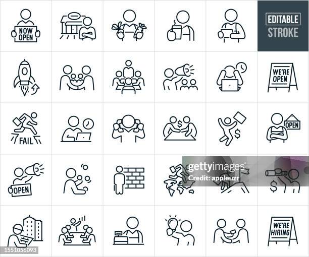 stockillustraties, clipart, cartoons en iconen met business owners and entrepreneurs thin line icons - editable stroke - pitfall