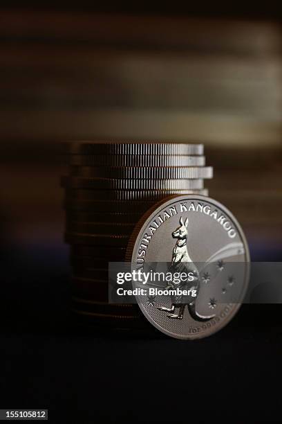 An Australian one ounce gold nugget coin is seen in this arranged photograph at Gold Investments Ltd. Bullion dealers in London, U.K., on Thursday,...