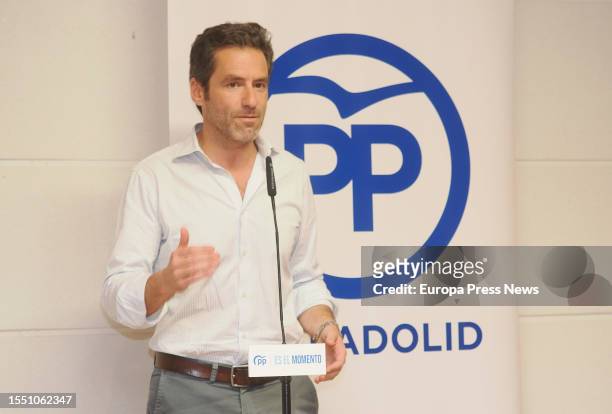 Campaign spokesman Borja Semper during a campaign rally at the Hotel Gareus, on 17 July, 2023 in Valladolid, Castilla y Leon, Spain. Borja Semper and...