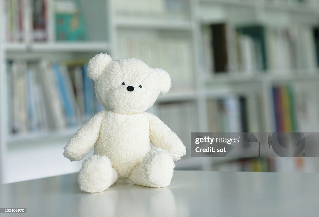Teddy bear in library