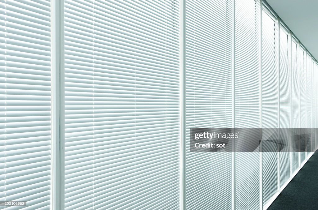 Blinds in office hallway,close up