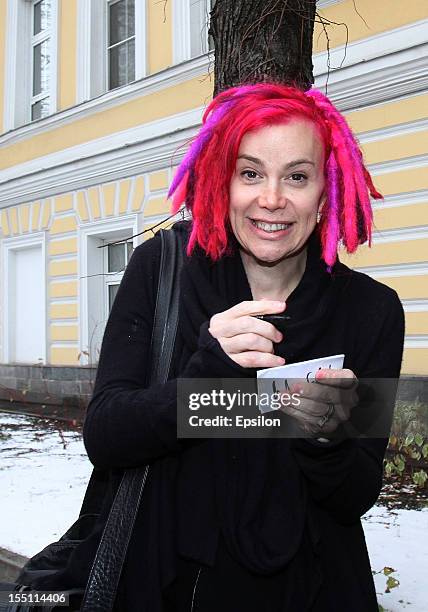 Lana Wachowski arrives at the press conference of the Moscow premiere of 'Cloud Atlas' on November 1, 2012 in Moscow, Russia.