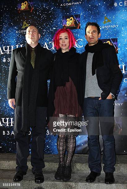 Andy Wachowski, Lana Wachowski and Tom Tykwer arrive at the premiere of Warner Bros. Pictures' 'Cloud Atlas' in Oktyabr cinema hall on November 1,...