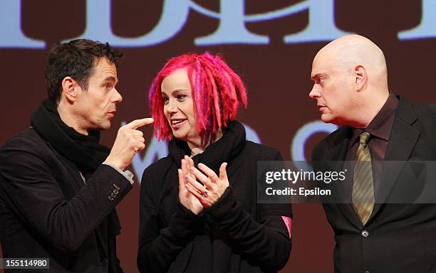 Andy Wachowski, Lana Wachowski and Tom Tykwer arrive at the premiere of Warner Bros. Pictures' 'Cloud Atlas' in Oktyabr cinema hall on November 1,...