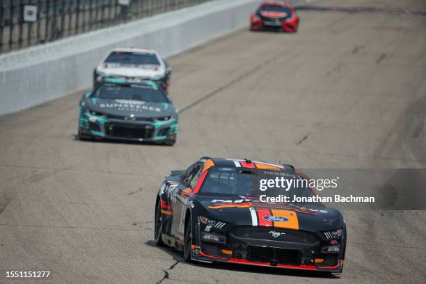Ryan Newman, driver of the Parts Plus Ford, drives during the NASCAR Cup Series Crayon 301 at New Hampshire Motor Speedway on July 17, 2023 in...