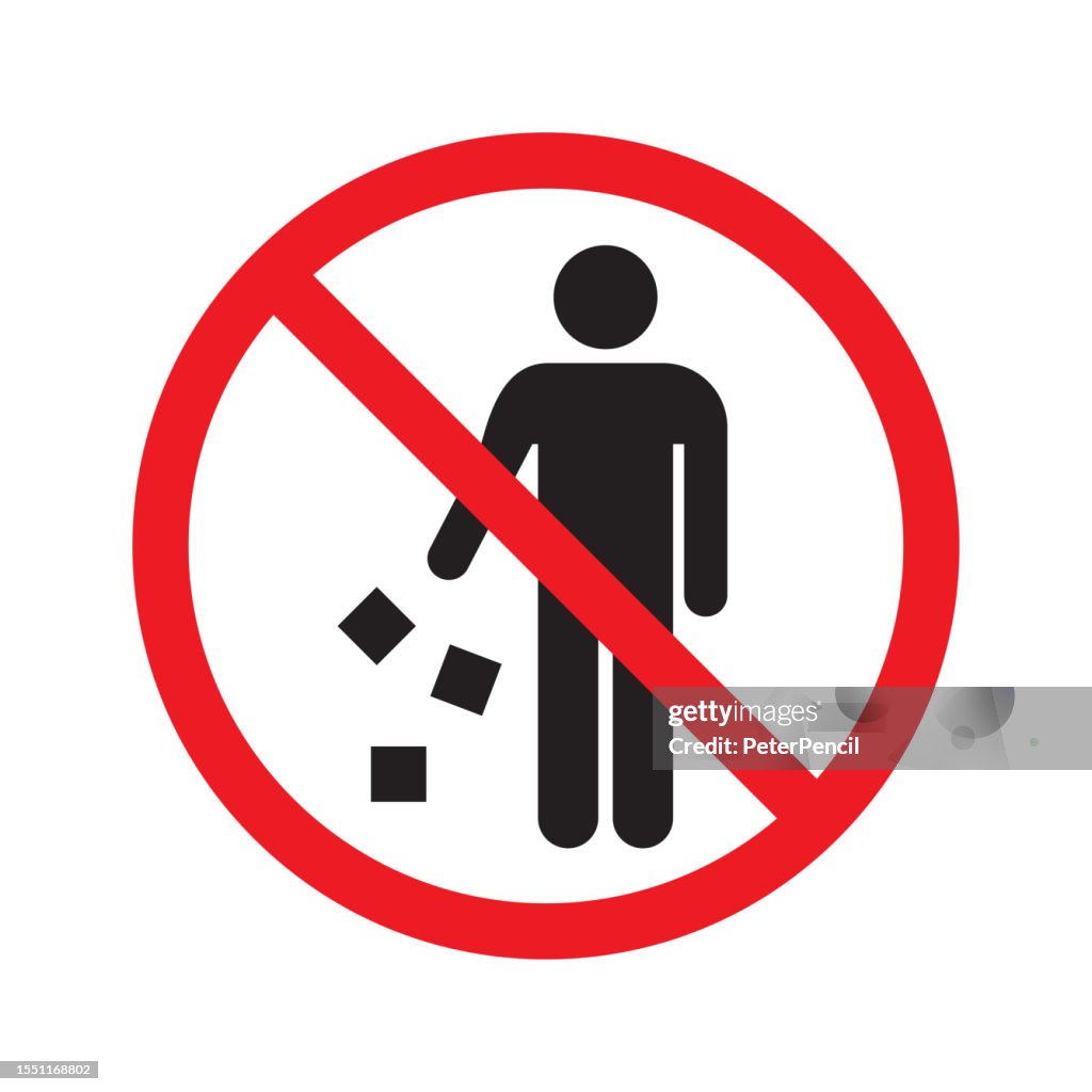 Trash and Human Figure Sign - Vector. No Trash Red Forbidden Sign