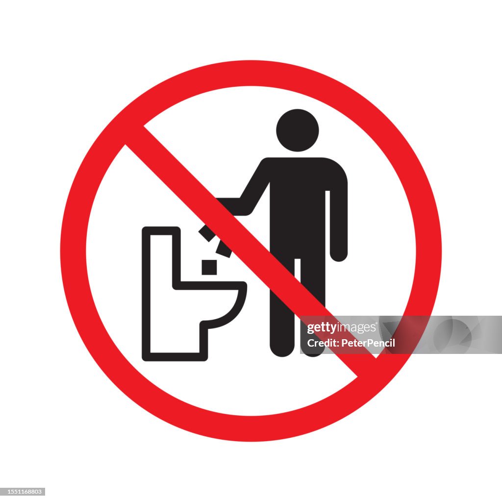 Toilette, Müll und menschliches Figurenzeichen - Vektor. Kein Müll Rotes verbotenes Schild