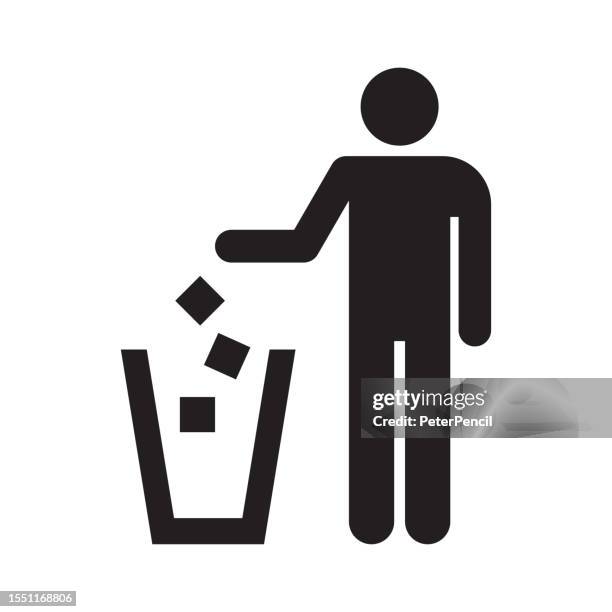 illustrazioni stock, clip art, cartoni animati e icone di tendenza di segno di spazzatura e figura umana - vettoriale. usa un bidone della spazzatura - segnale