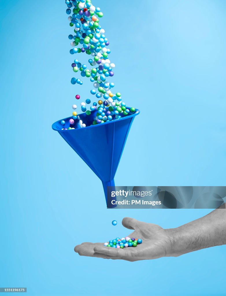 Funneling down to man's hand