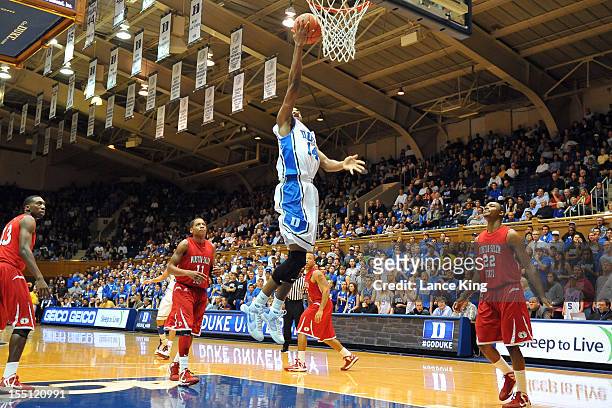 Rasheed Sulaimon of the Duke Blue Devils goes to the hoop against the Winston-Salem State Rams at Cameron Indoor Stadium on November 1, 2012 in...