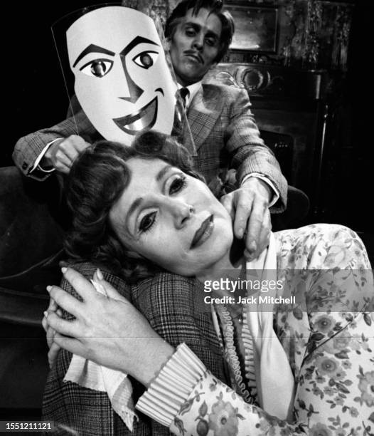 Actors John Glover and Katherine Helmond rehearse for a performance of 'The Great God Brown' , Philadelphia, Pennsylvania, November 1972. The...