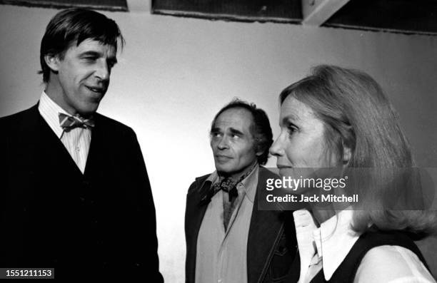 From left, actor Fred Gwynne, director Gene Frankel, and actor Eva Marie Saint rehearse for a performance of 'The Lincoln Mask' at the Plymouth...