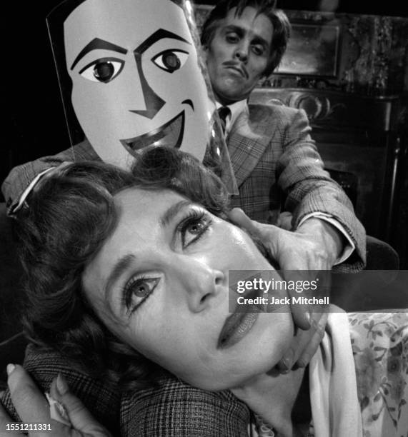 Actors John Glover and Katherine Helmond rehearse for a performance of 'The Great God Brown' , Philadelphia, Pennsylvania, November 1972. The...