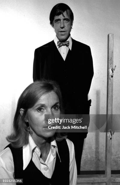 Actors Eva Marie Saint and Fred Gwynne rehearse for a performance of 'The Lincoln Mask' at the Plymouth Theater on Broadway, New York, New York,...