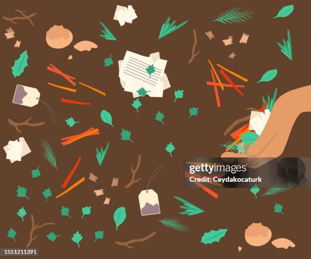 illustrazioni stock, clip art, cartoni animati e icone di tendenza di compostaggio manuale con rifiuti - manure pile