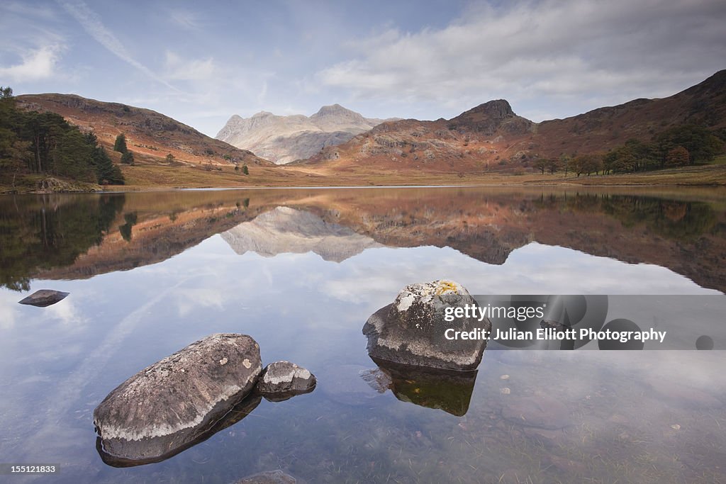 Blea Tarn and the Langdale Pikes.