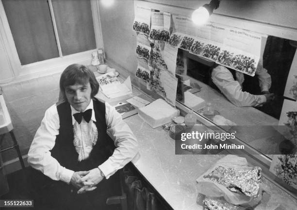 English comedian Freddie Starr in his dressing room at the London Palladium, whilst preparing for his first Royal Variety Show, 9th November 1970.