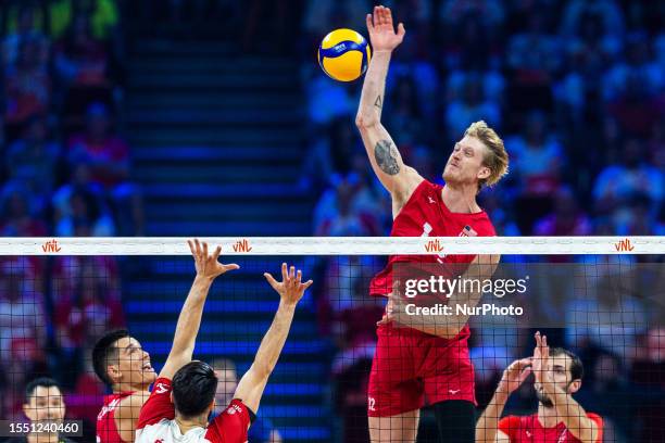 Maxwell Holt during the FIVB Volleyball Nation League - Men , final match USA v Poland 1:3 ,Gdansk 23 July , 2023 in Poland