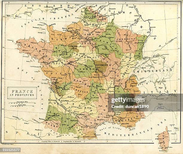 illustrazioni stock, clip art, cartoni animati e icone di tendenza di antica mappa della francia - alvernia rodano alpi