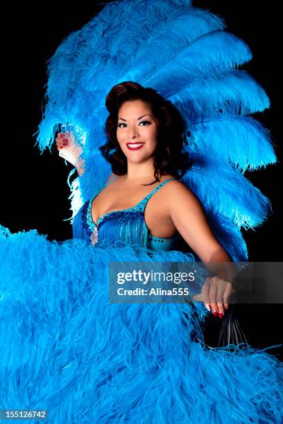 vegas showgirl with blue feathers - 滑稽戲風格 個照片及圖片檔