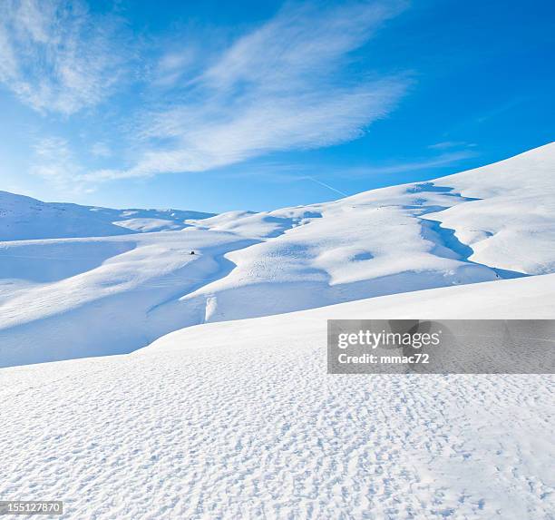 high mountain landscape in sunny day - snowy hill stock pictures, royalty-free photos & images