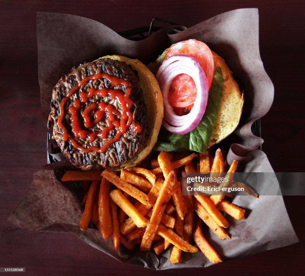 Burger And Sweet Potato Fries High-Res Stock Photo - Getty Images