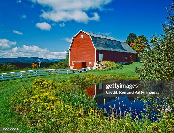 vermont countryside - pond fence stock pictures, royalty-free photos & images