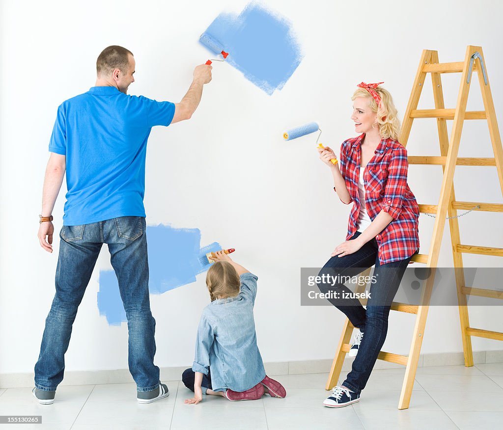 Famille heureuse peinture d'un mur