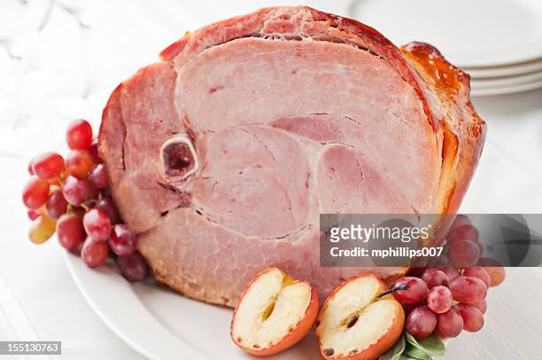 holiday ham - apple plate stock pictures, royalty-free photos & images