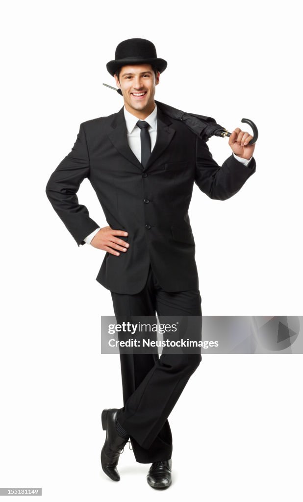 Gentleman segurando um guarda-chuva-isolada