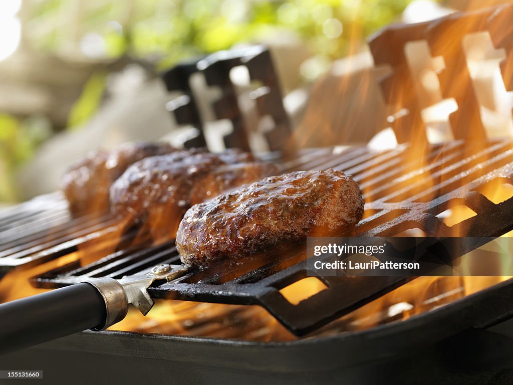 Hamburgers on an Outdoor Grill