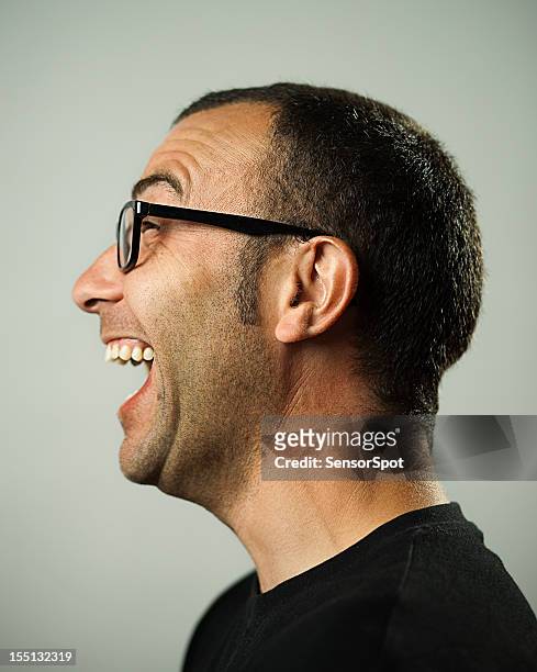 glücklicher mann profil - hispanic man profile hopeful stock-fotos und bilder