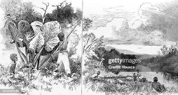 indigenous in new caledonia - pencil drawing stock illustrations