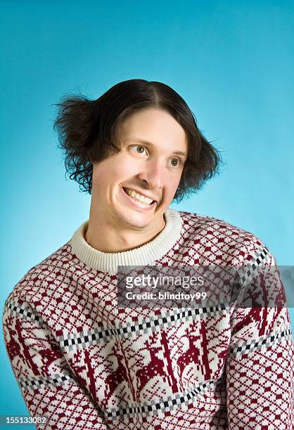 goofy holiday sweater man - ugliness stockfoto's en -beelden