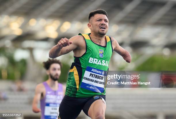 Petrucio Ferreira of Brazil competes in the Men's 100m T47 Final during day ten of the Para Athletics World Championships Paris 2023 at Stade...