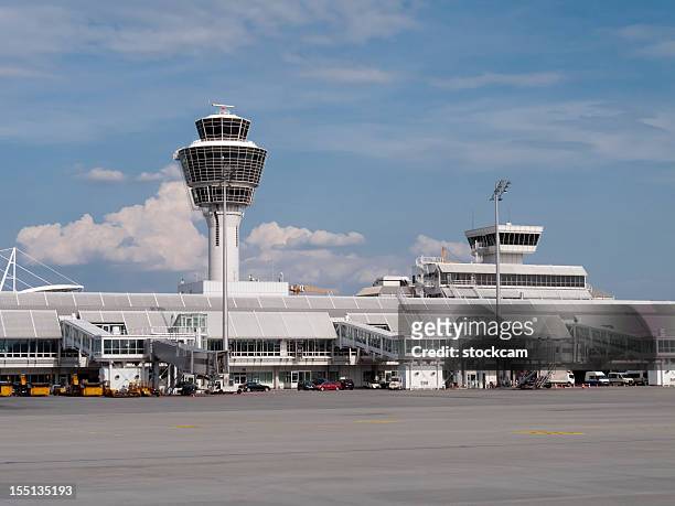 munich airport tower and gates, germany - munich airport stock pictures, royalty-free photos & images