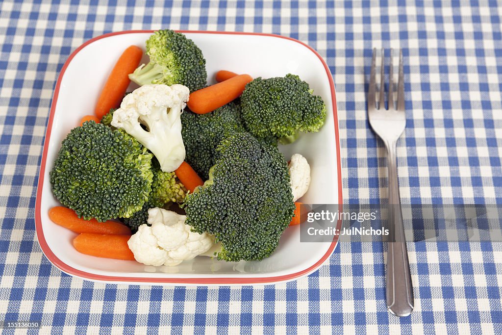 Broccoli, Cauliflower, and Carrots in Bowl