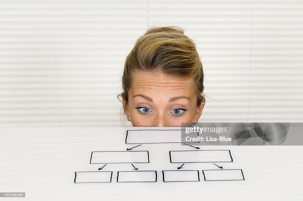 Young Businesswoman Looking at Organization Chart