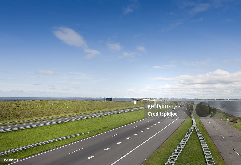 Traffic on Afsluitdijk The Netherlands
