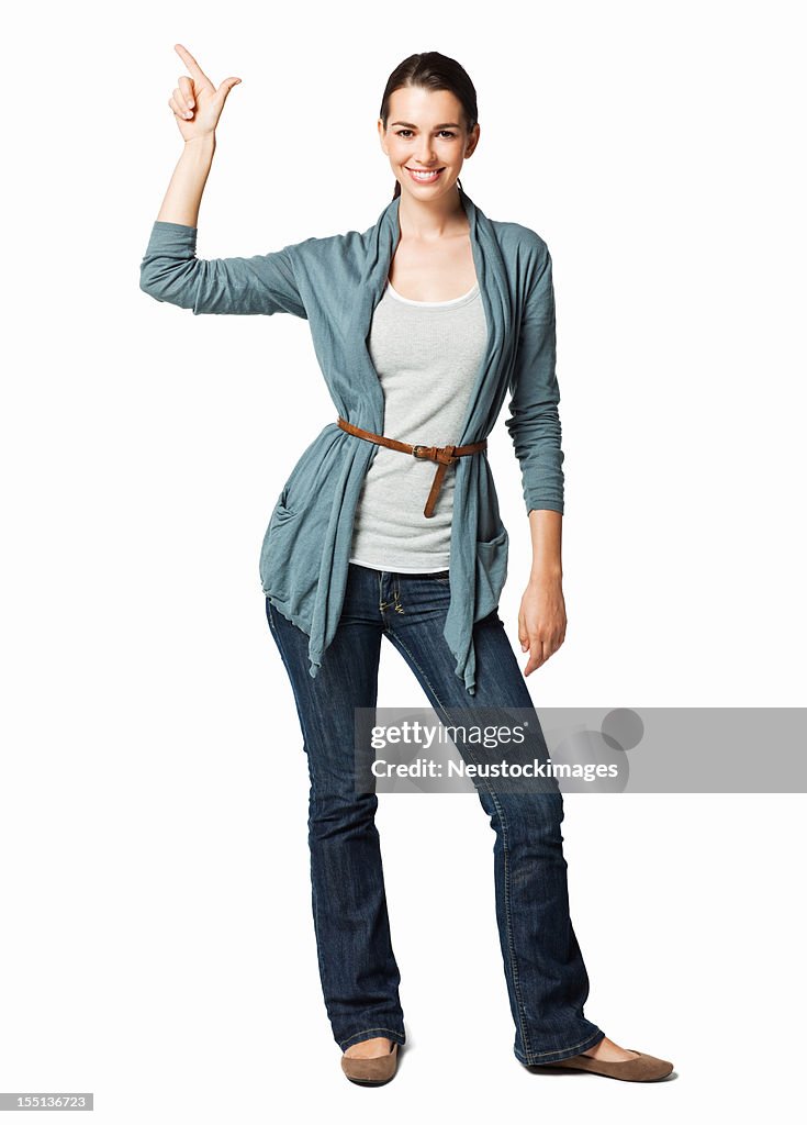 Point Forward Up Reference Woman Pointing Upwards Isolated High-Res Stock Photo - Getty Images
