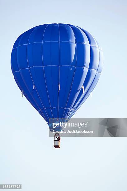 hot air balloon up and away - blue balloons stock pictures, royalty-free photos & images