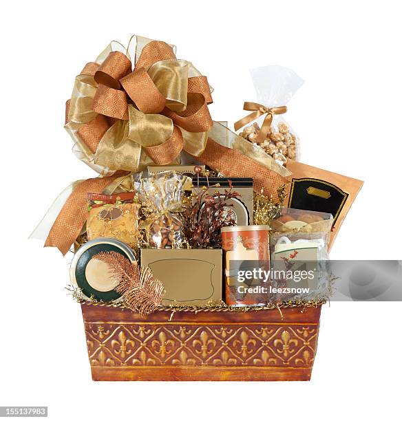 festive autumn gift basket - gift hamper stock pictures, royalty-free photos & images