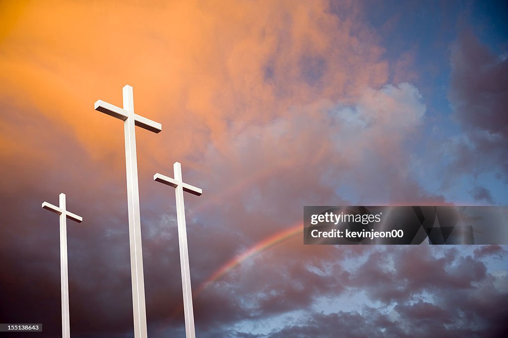 Three Crosses at Sunset