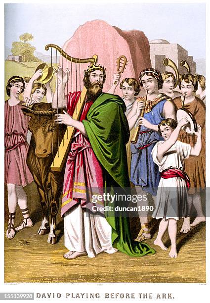 king david playing the harp - middle eastern music stock illustrations