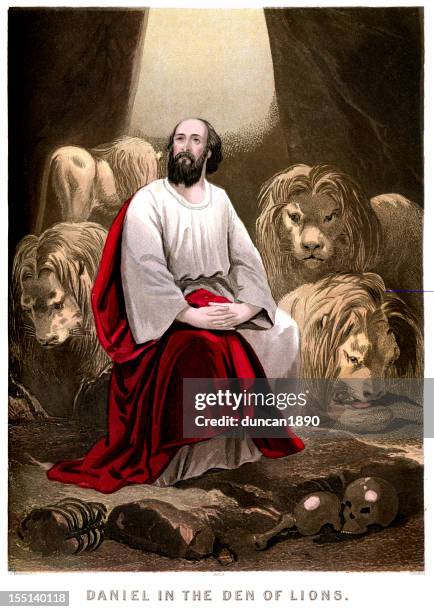 daniel in the lions den - animal den stock illustrations