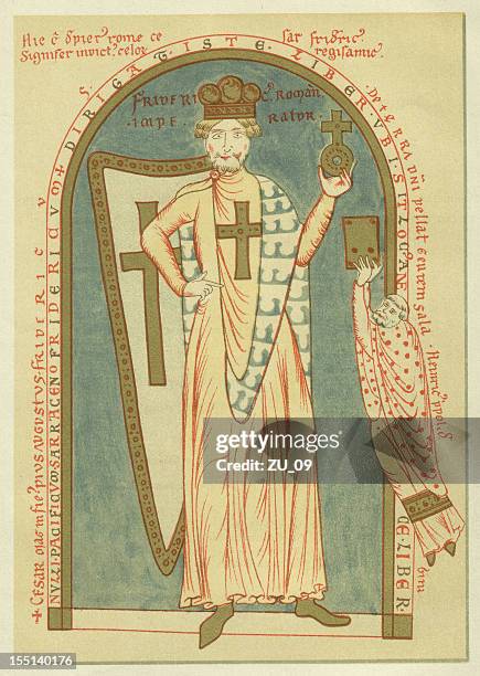 frederick i, called barbarossa (c.1122-1190), lithograph, published in 1880 - holy roman emperor stock illustrations