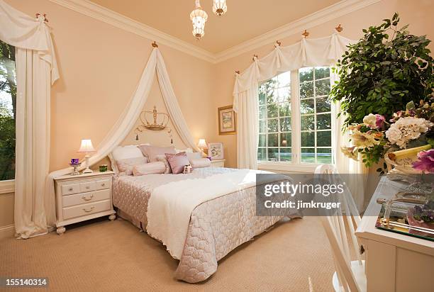 lovely queen themed bedroom in residential home. - crown molding 個照片及圖片檔