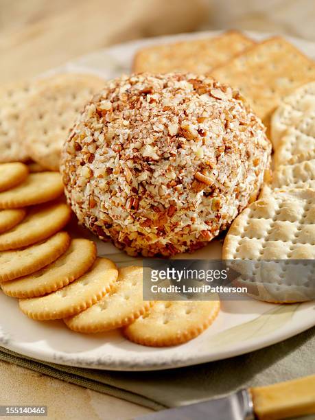 cheese ball with crackers - cheese ball stock pictures, royalty-free photos & images