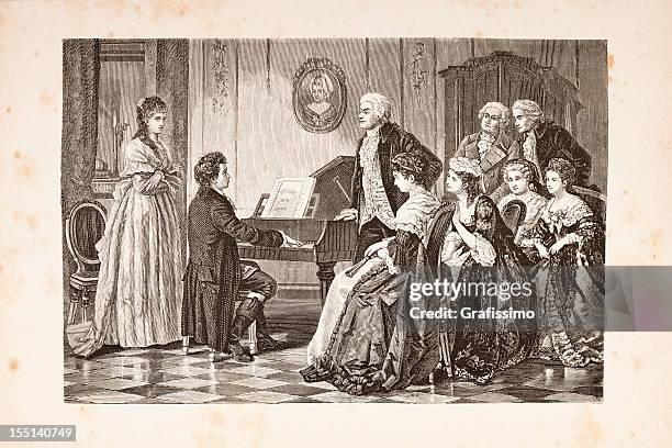 stockillustraties, clipart, cartoons en iconen met steel engraving of composer mozart and beethoven from 1882 - renaissance